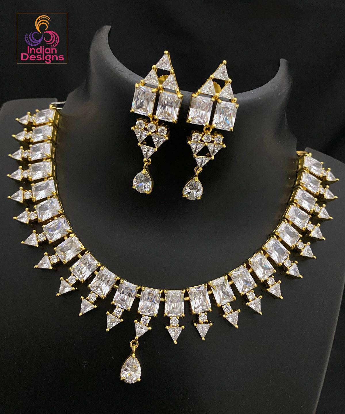 Gold plated ruby emerald ad stone choker| indian wedding jewelry| minimalist american diamond cz bridal wedding jewelry| gift for her