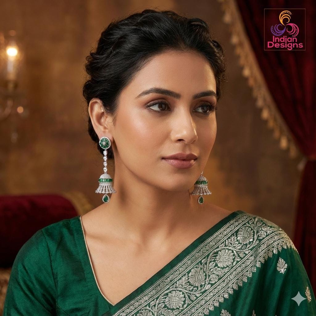Long Diamond Jhumka Earrings| Party Wear Silver CZ Jhumki| American Diamond Statement Earrings| Indian Bridal Wedding Jewelry| Gift for her