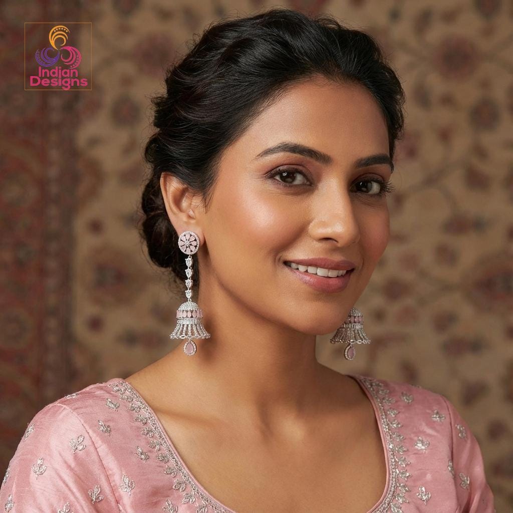 Long Diamond Jhumka Earrings| Party Wear Silver CZ Jhumki| American Diamond Statement Earrings| Indian Bridal Wedding Jewelry| Gift for her