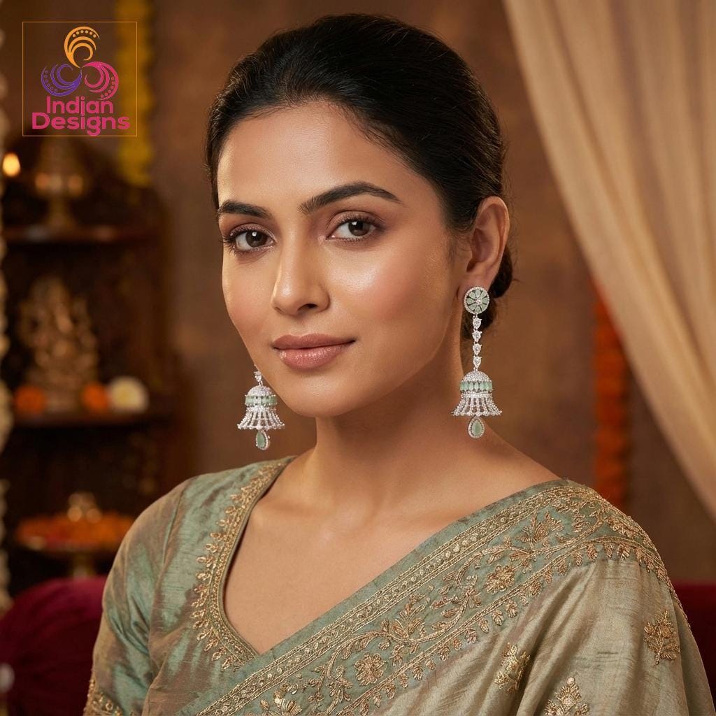 Long Diamond Jhumka Earrings| Party Wear Silver CZ Jhumki| American Diamond Statement Earrings| Indian Bridal Wedding Jewelry| Gift for her