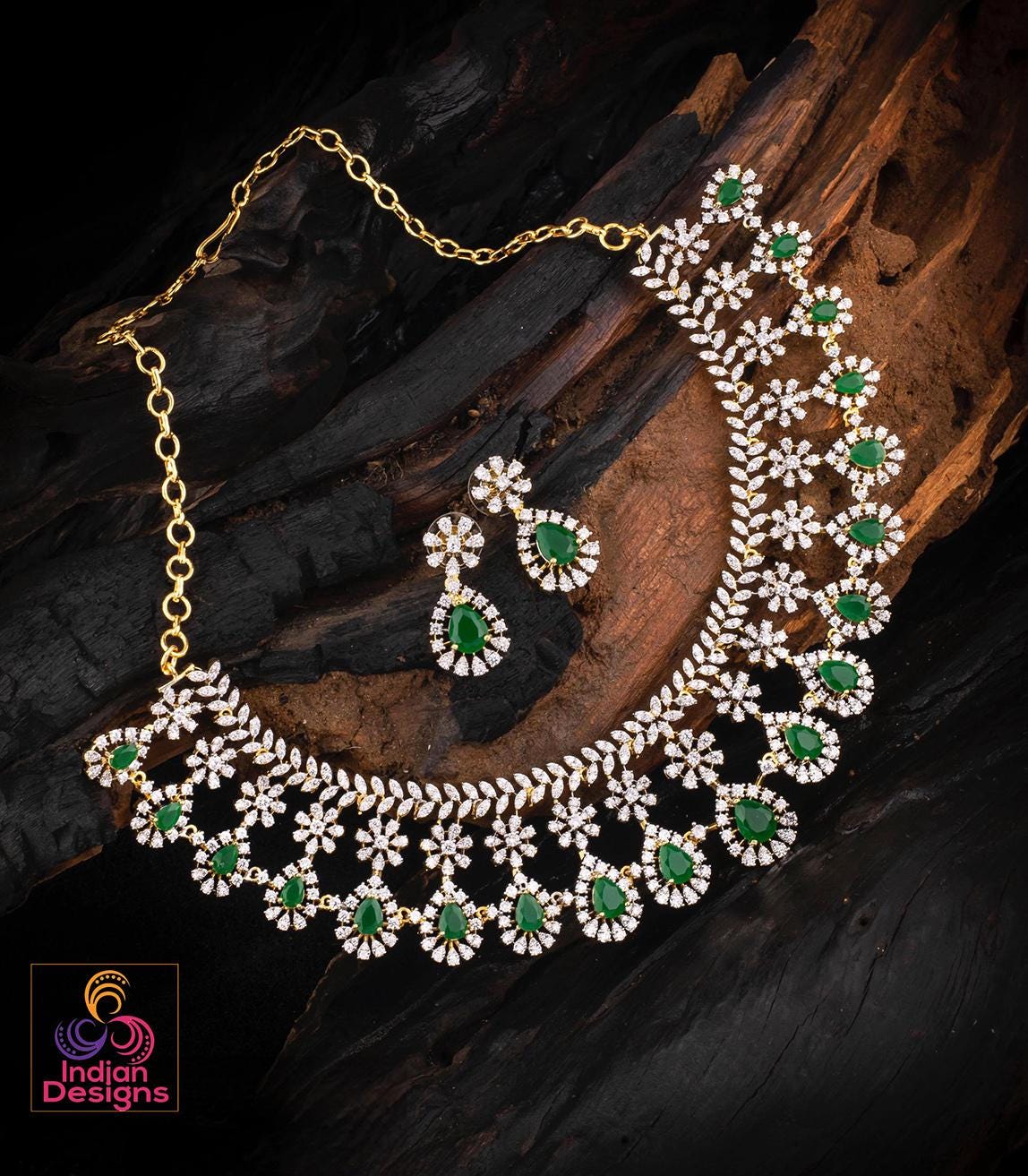 Luxury indian ad stone choker set| purple stone necklace| ruby emerald green cz bridal festive jewelry| statement choker| party wear jewelry