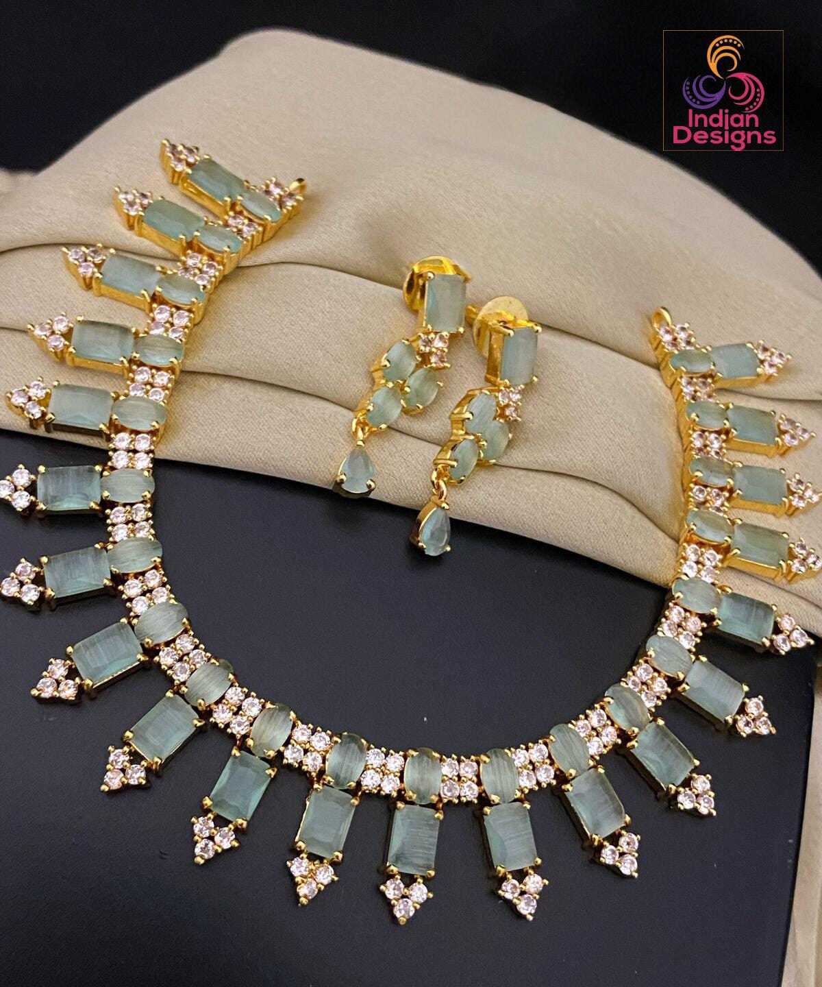 Gold plated cz american diamond necklace & earrings| ad stones