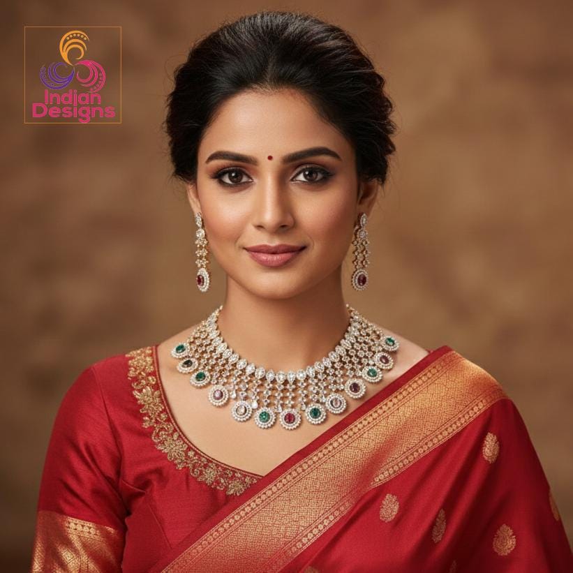 CZ Diamond Bridal choker Necklace Earring Set| Statement Wedding Necklace| American Diamond Choker set|Indian/Pakistani jewelry|Gift for her