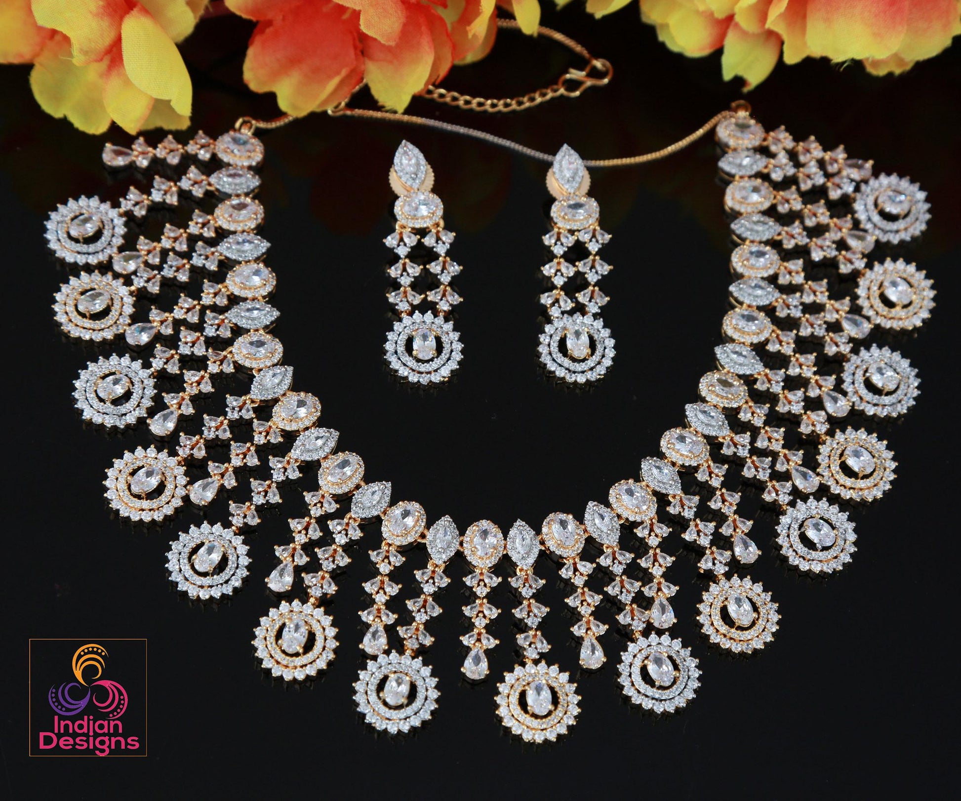 CZ Diamond Bridal choker Necklace Earring Set| Statement Wedding Necklace| American Diamond Choker set|Indian/Pakistani jewelry|Gift for her