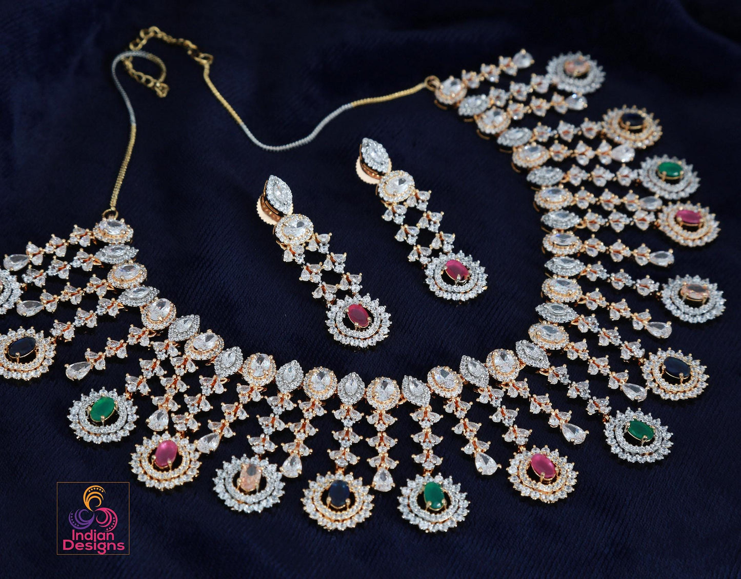 CZ Diamond Bridal choker Necklace Earring Set| Statement Wedding Necklace| American Diamond Choker set|Indian/Pakistani jewelry|Gift for her