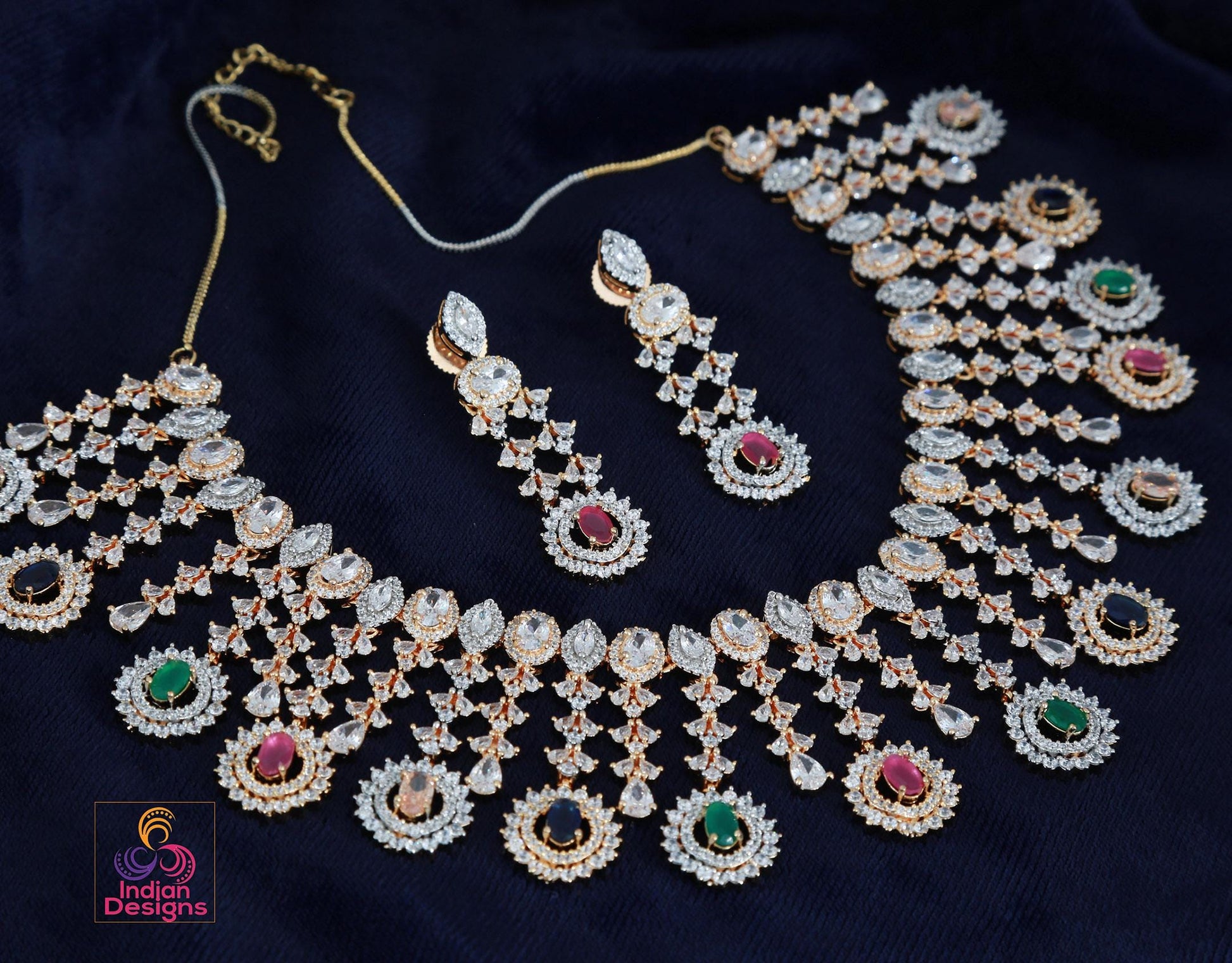 CZ Diamond Bridal choker Necklace Earring Set| Statement Wedding Necklace| American Diamond Choker set|Indian/Pakistani jewelry|Gift for her