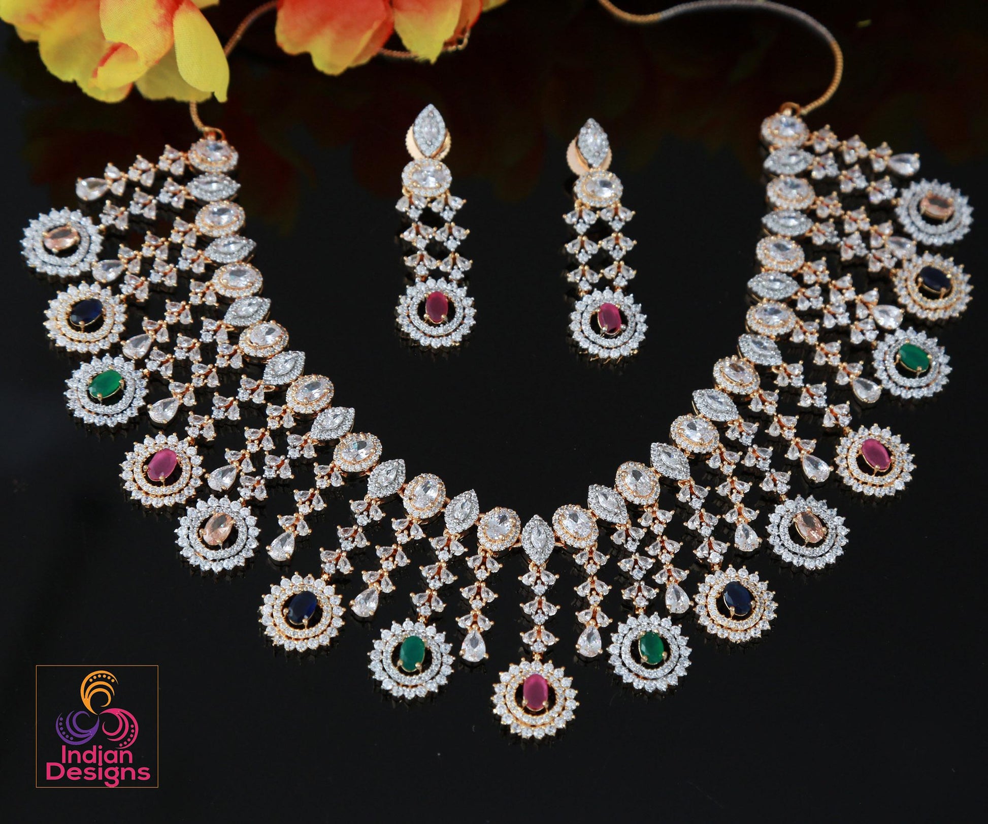 CZ Diamond Bridal choker Necklace Earring Set| Statement Wedding Necklace| American Diamond Choker set|Indian/Pakistani jewelry|Gift for her