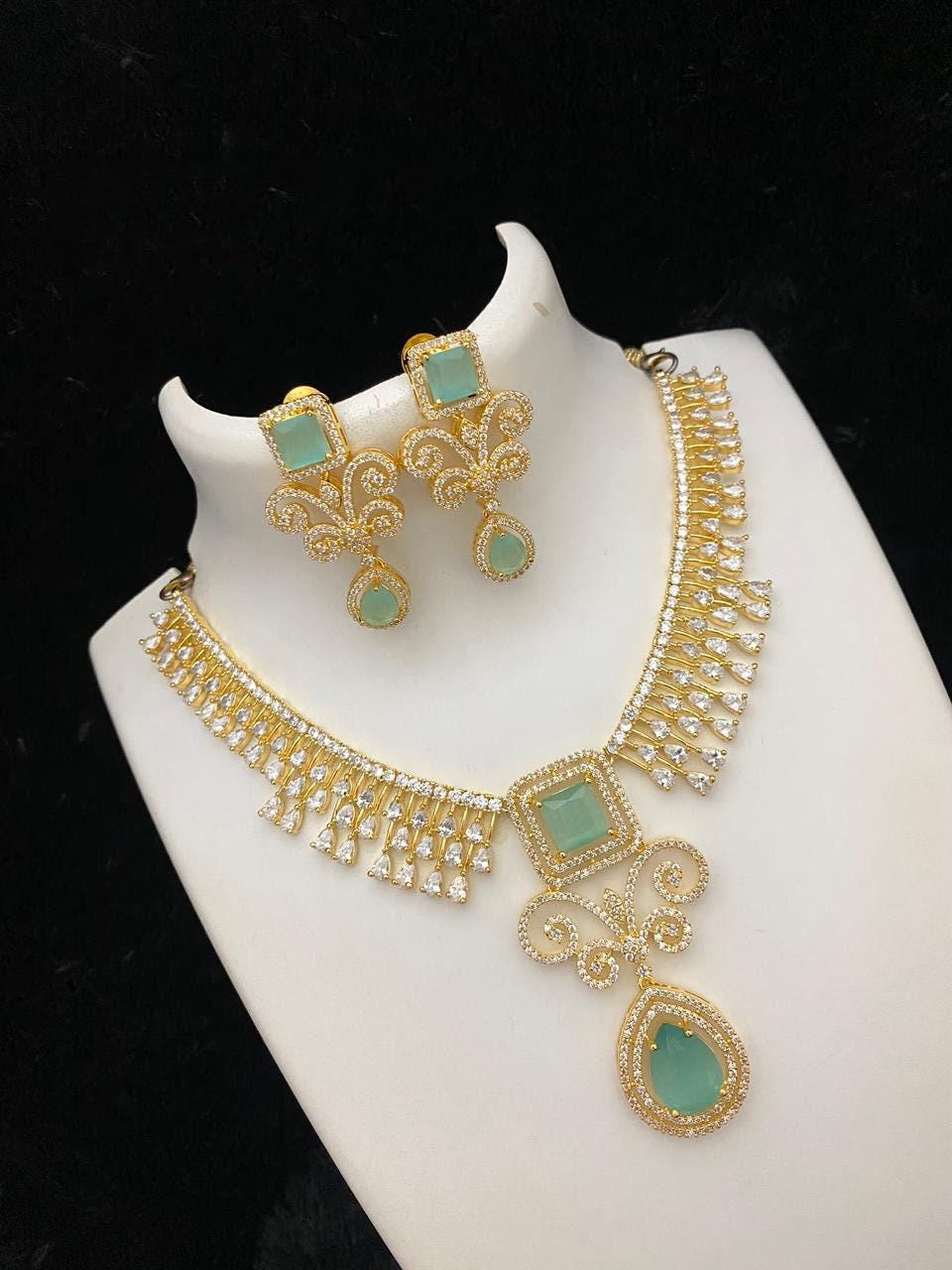 Gold Plated American Diamond Necklace Earring set