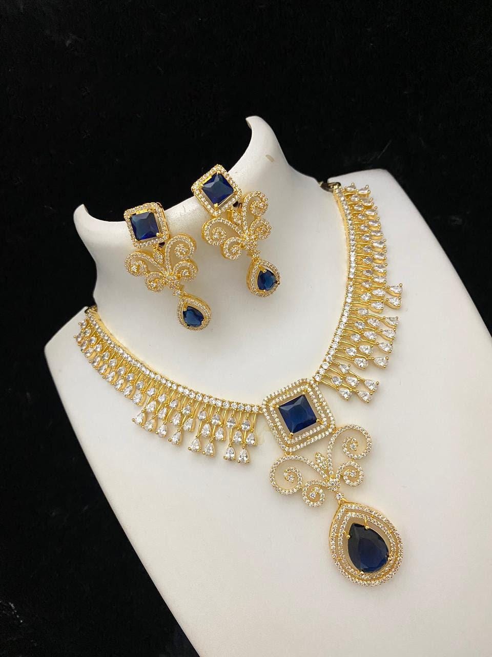 Gold Plated American Diamond Necklace Earring set