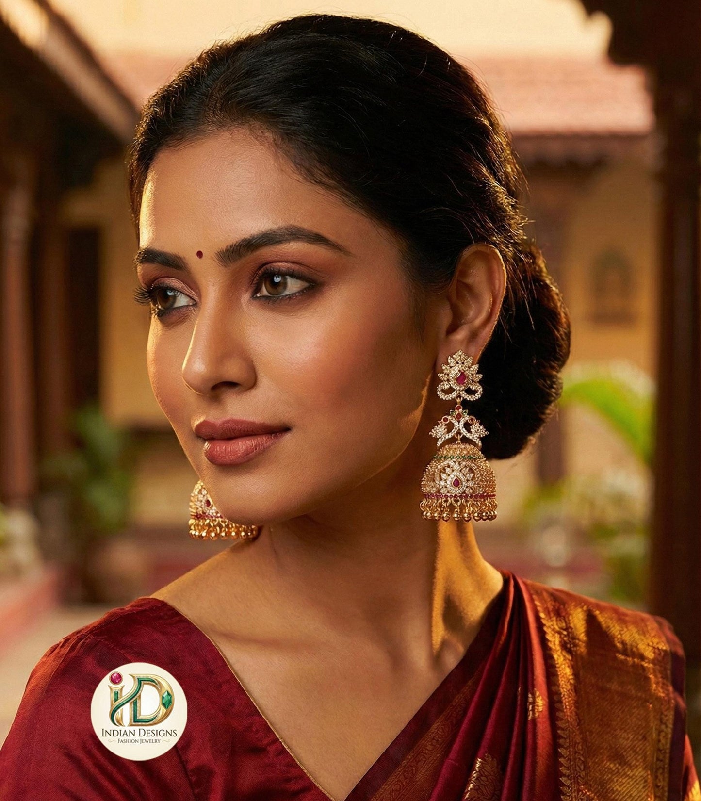 Gold plated ad stone big jhumka earrings | latest designs american diamond emerald ruby stone jhumka jhumki| gift for her