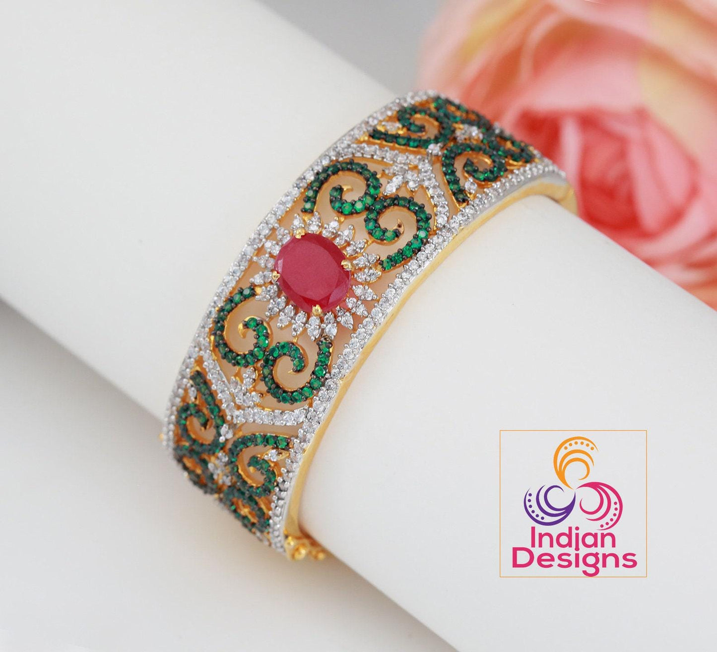 Openable American Diamond Bangle bracelet | CZ Diamond clasp open bracelet Gold Plated | blue sapphire stone bracelet | Statement AD Bangle
