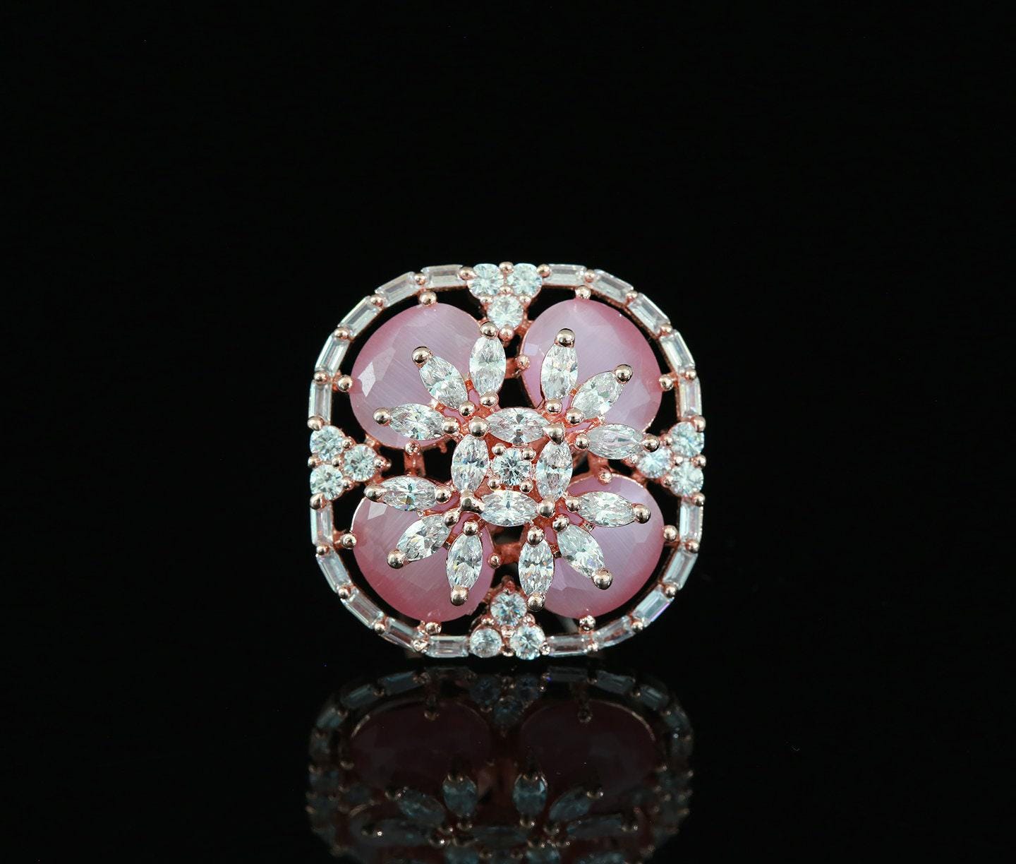 Cocktail rings Rose gold | finger rings for women | wedding rings | Colored stone engagement rings in Rose gold | indian rings with stones