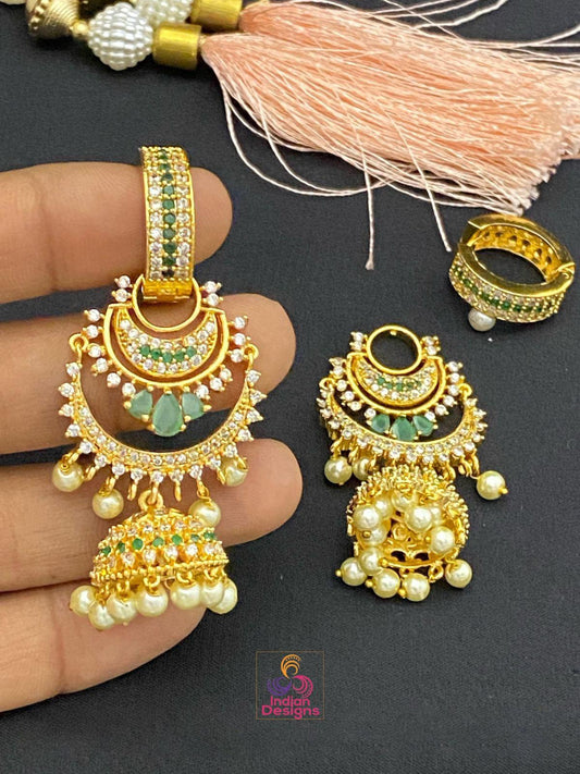 Gold Plated chandbali Jhumka Earrings | American Diamond CZ Bridal bali jhumka earrings | Bridal earrings for indian wedding | Jhumka jhumki