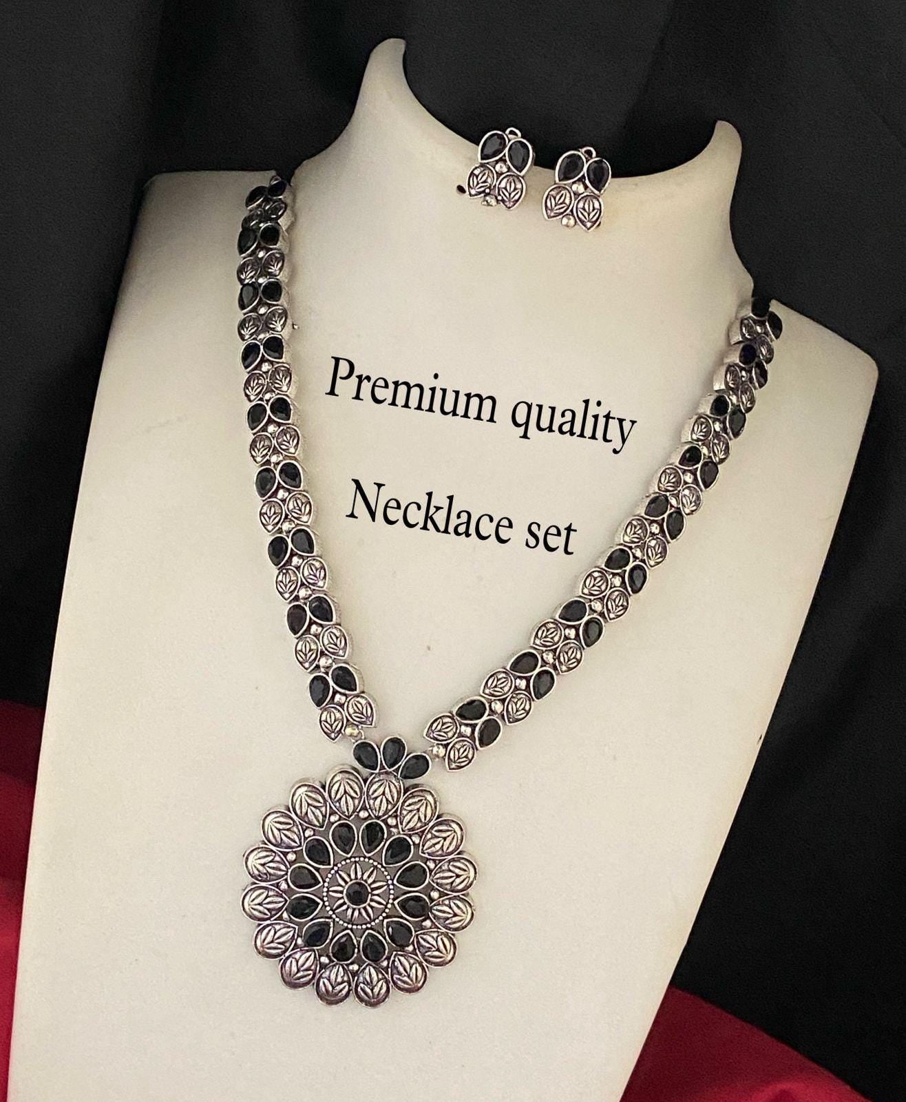 Oxidized German Silver Indian jewelry necklace|Bohemian Set with Ruby & Emerald |Wedding Jewelry |Party Wear Jewelry Set|Unique Gift for Her