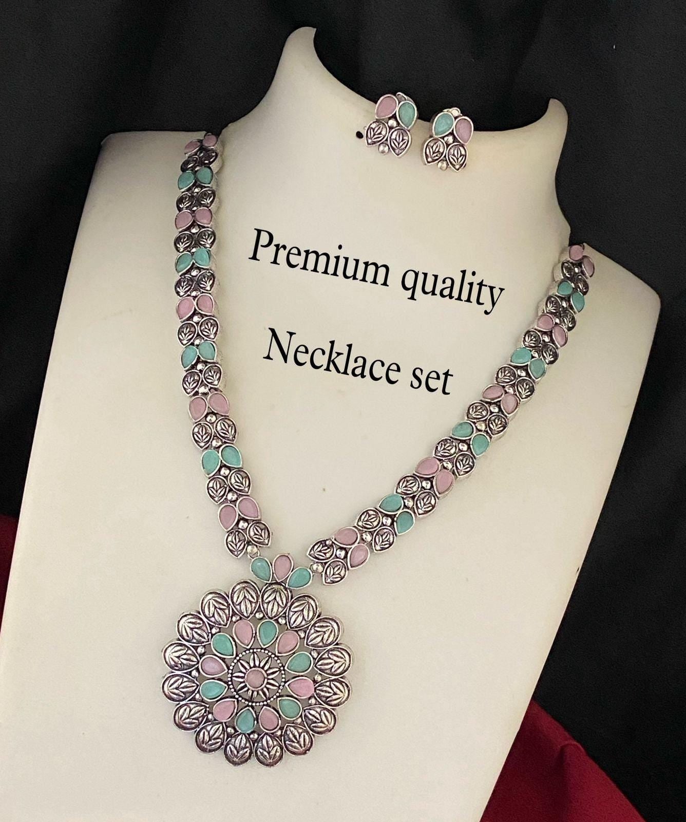 Oxidized German Silver Indian jewelry necklace|Bohemian Set with Ruby & Emerald |Wedding Jewelry |Party Wear Jewelry Set|Unique Gift for Her