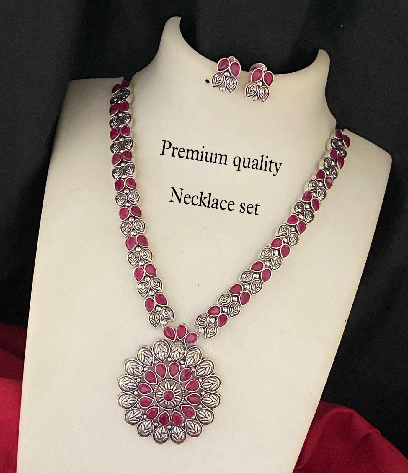 Oxidized German Silver Indian jewelry necklace|Bohemian Set with Ruby & Emerald |Wedding Jewelry |Party Wear Jewelry Set|Unique Gift for Her