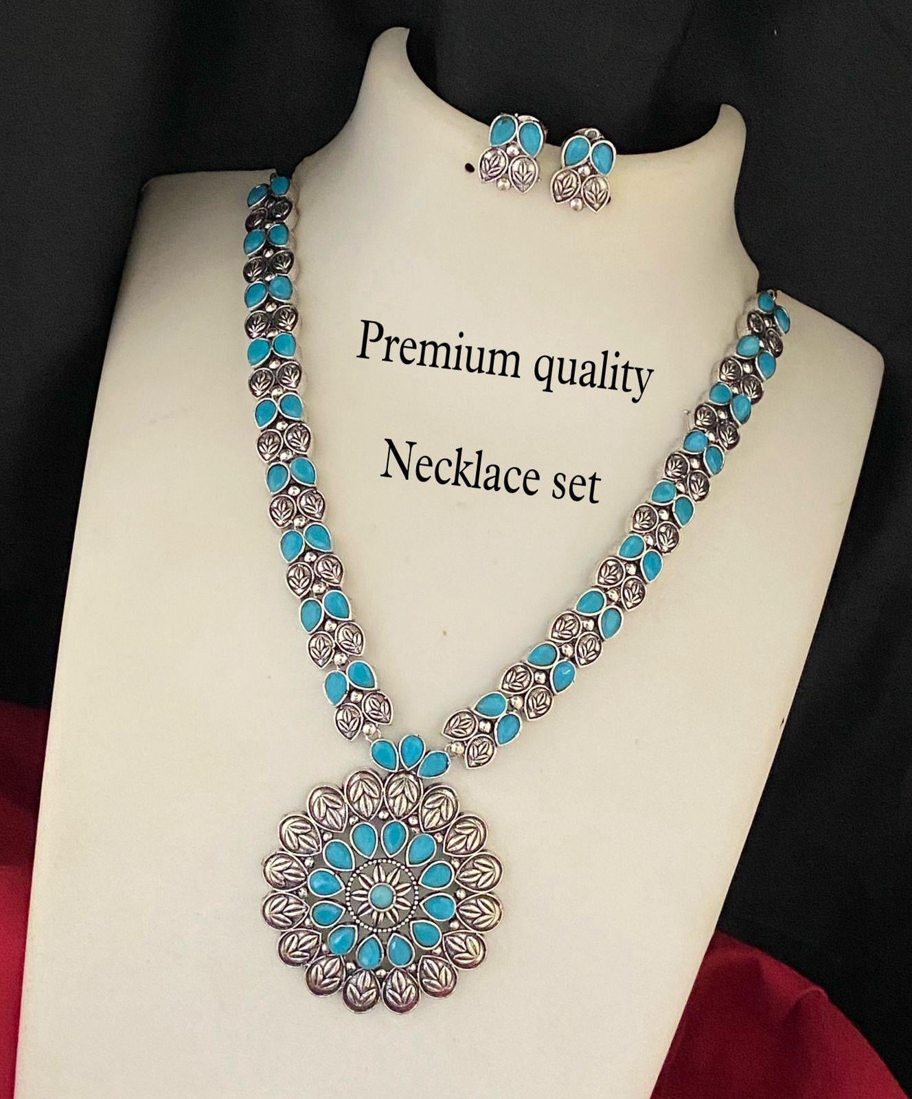 Oxidized German Silver Indian jewelry necklace|Bohemian Set with Ruby & Emerald |Wedding Jewelry |Party Wear Jewelry Set|Unique Gift for Her