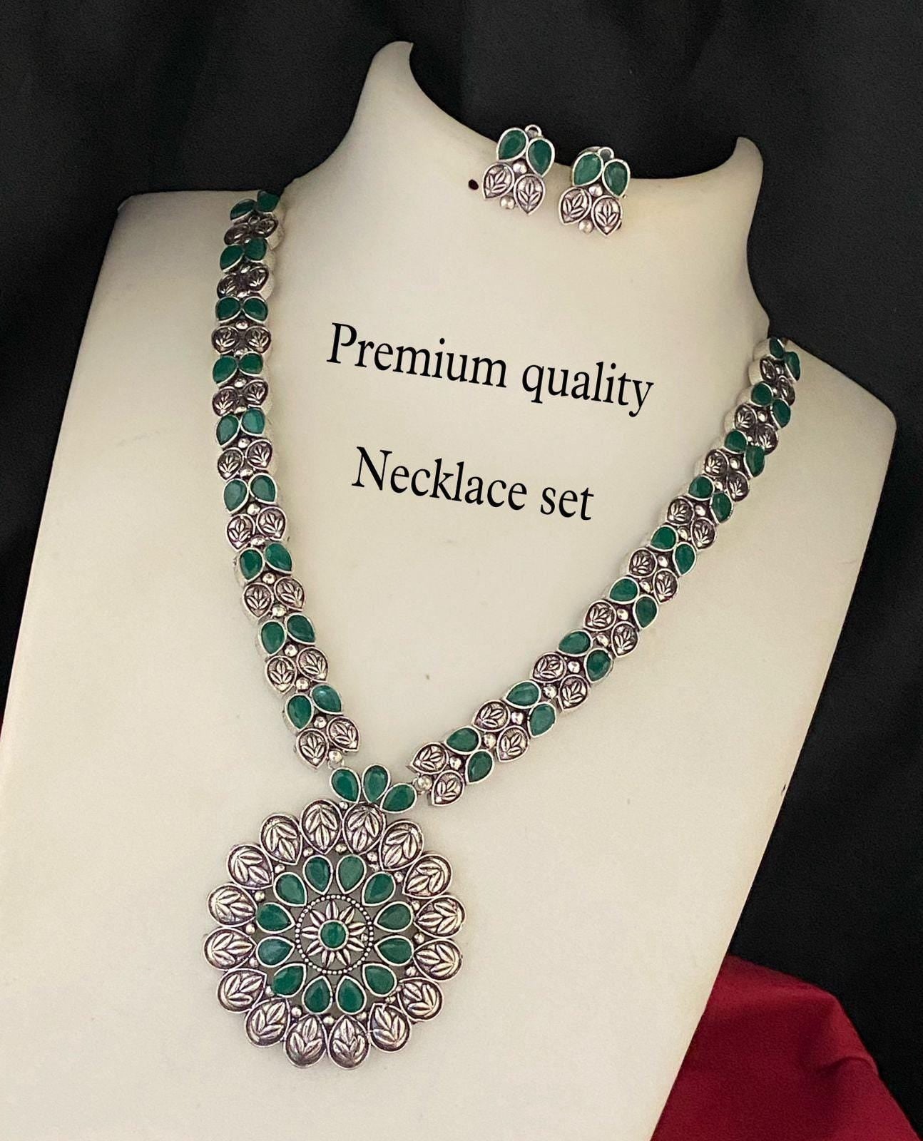 Oxidized German Silver Indian jewelry necklace|Bohemian Set with Ruby & Emerald |Wedding Jewelry |Party Wear Jewelry Set|Unique Gift for Her