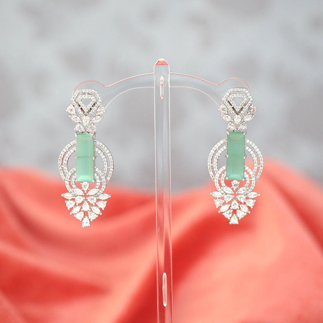 Rectangle Shape White Zircon Rhodium Plated Drop Dangle Wedding Jewelry|American Diamond Earrings|Bridesmaid Gift|Women's Fashion Jewelry