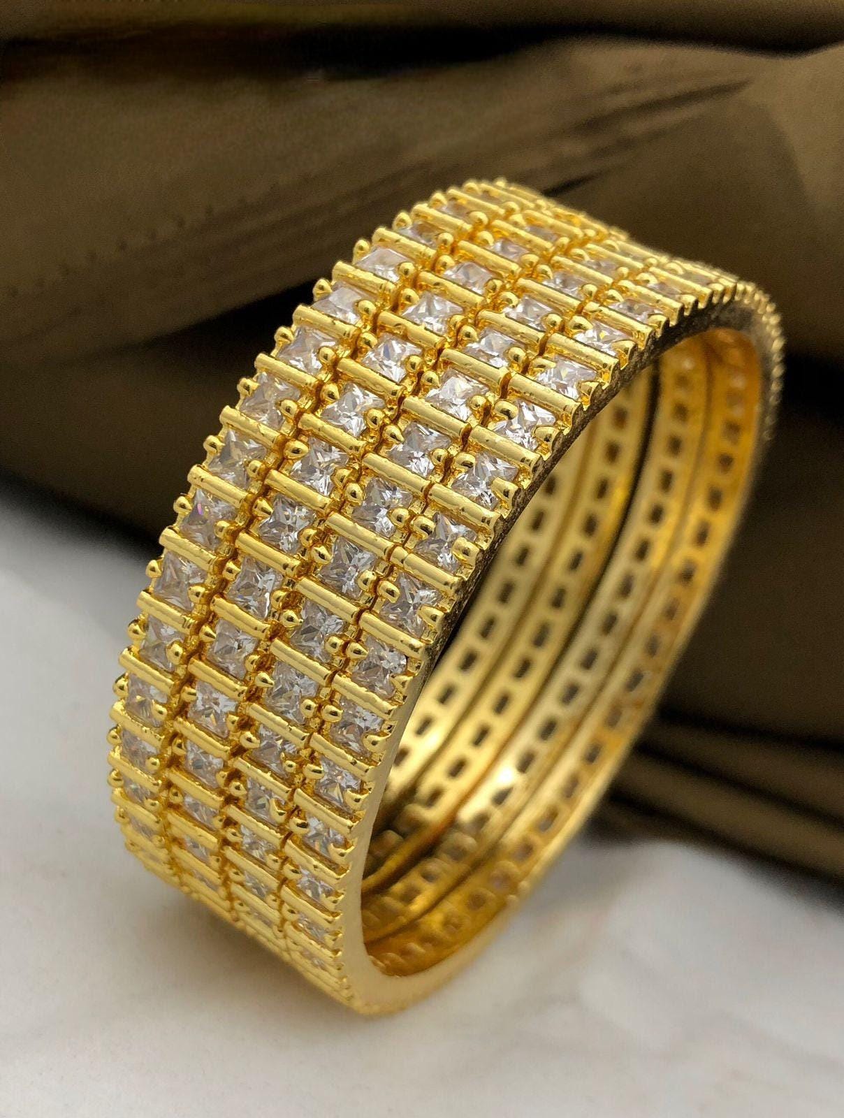 White stones American diamond bangles set | Gold Plated Indian Bridal Bangle set of 4 | Cubic Zirconia AD stone bangles | Daily wear one gra