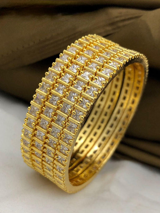 White stones American diamond bangles set | Gold Plated Indian Bridal Bangle set of 4 | Cubic Zirconia AD stone bangles | Daily wear one gra