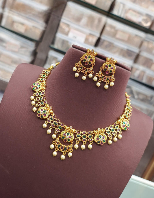 Indian wedding choker necklace set| matte gold finish traditional bridal jewelry| statement choker necklace| temple jewelry| gift for her
