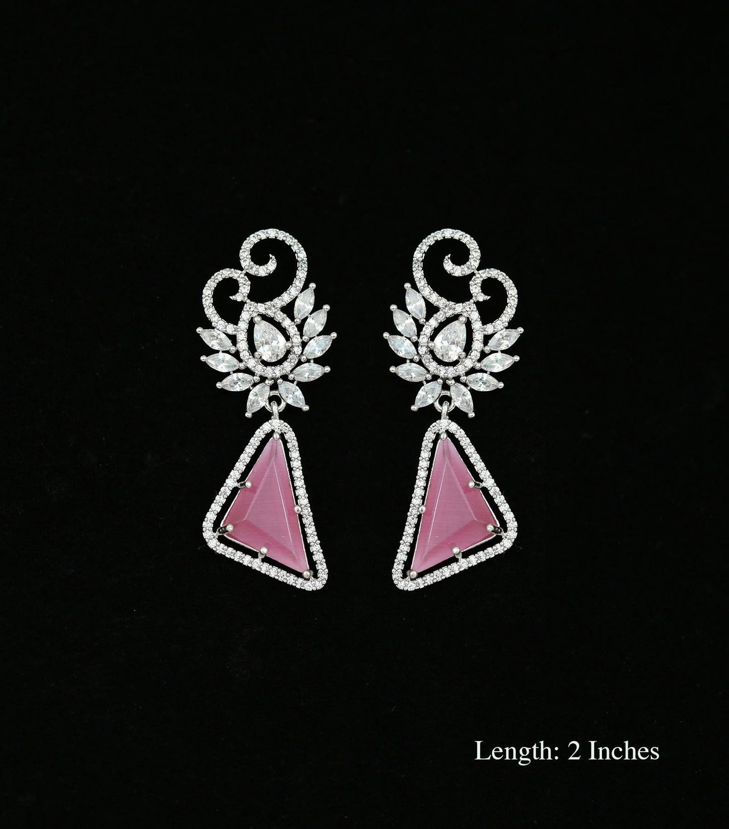 Best Quality Silver Cubic Zirconia Triangle Drop Earrings with acrylic Stone fashion womens jewelry