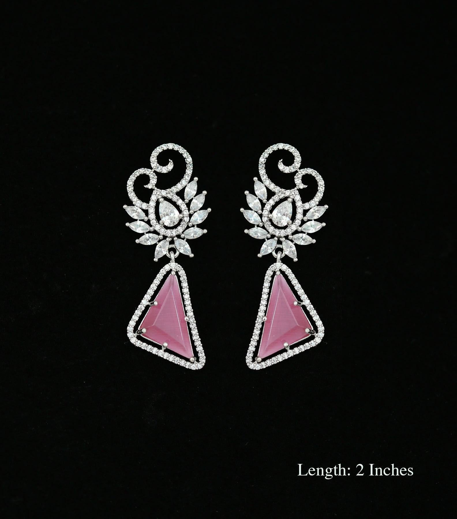 Best Quality Silver Cubic Zirconia Triangle Drop Earrings with acrylic Stone fashion womens jewelry