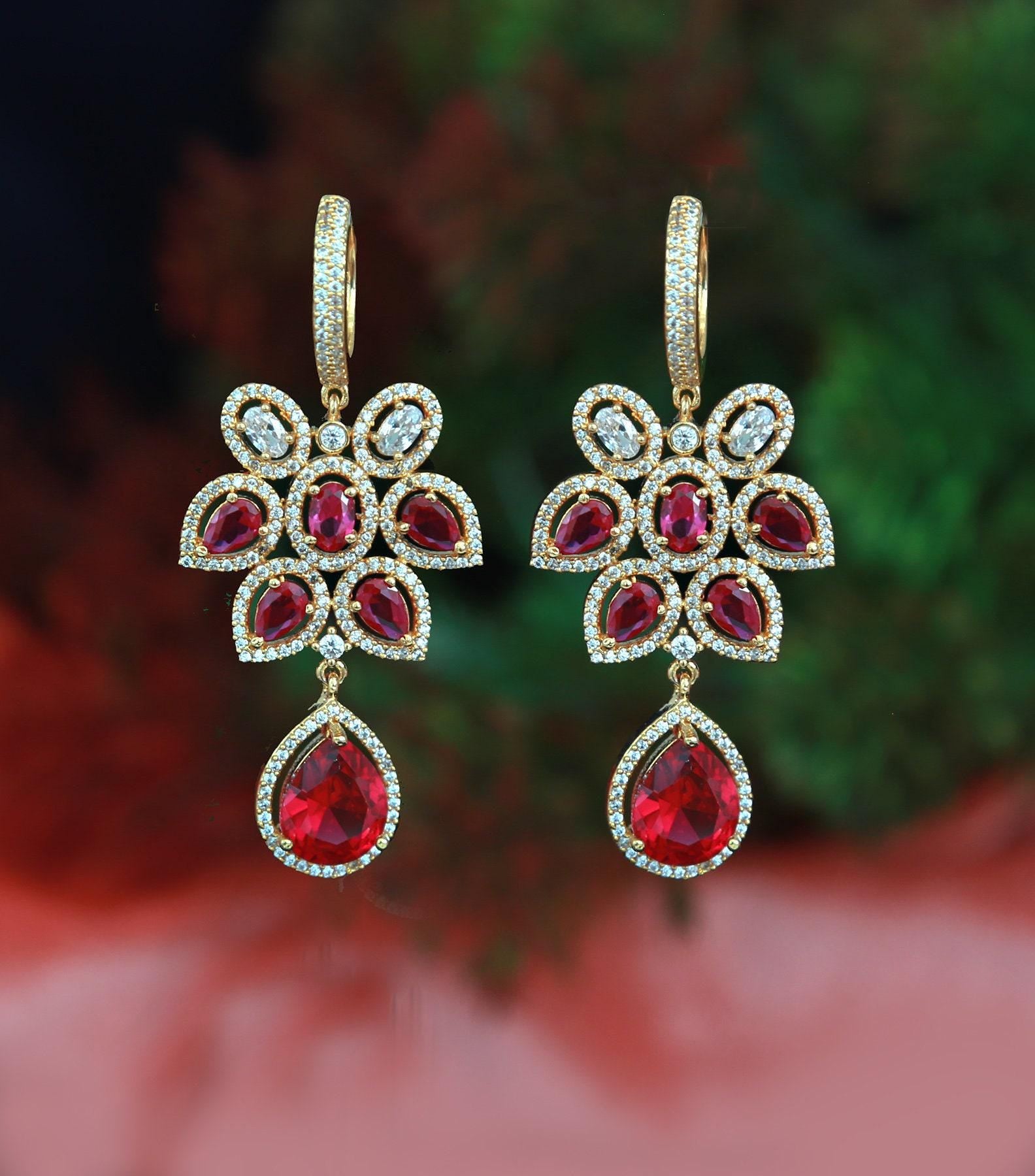 Best quality american diamond earrings in gold polish | cz ad dangler earrings | cubic zirconia drop earrings silver | crystal drop earrings