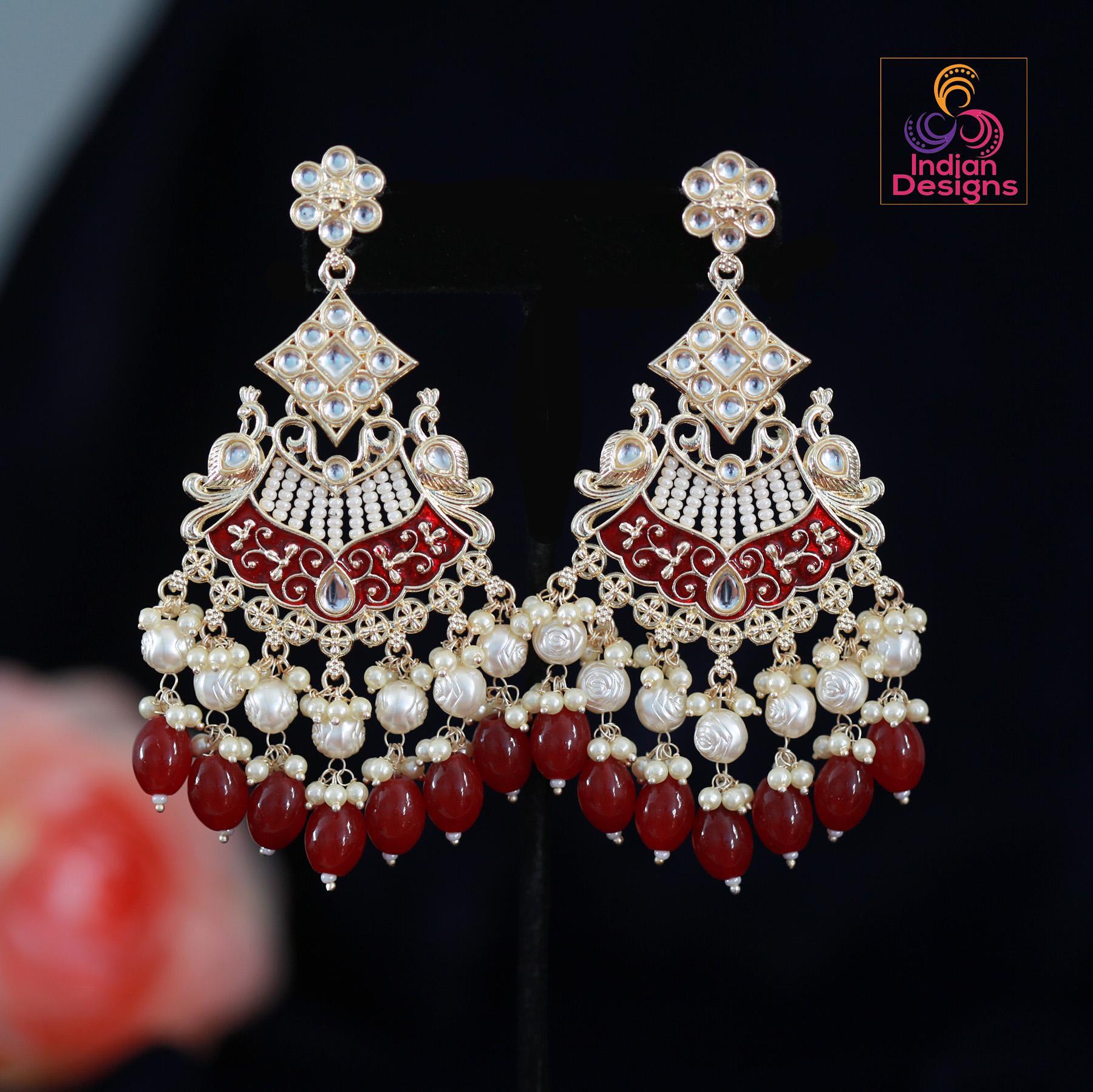 Green Meenakari Kundan Chandbali Earrings| Party Wear Long Earring| Bollywood Bridal Earrings| Indian Wedding Earrings| Pakistani Earrings