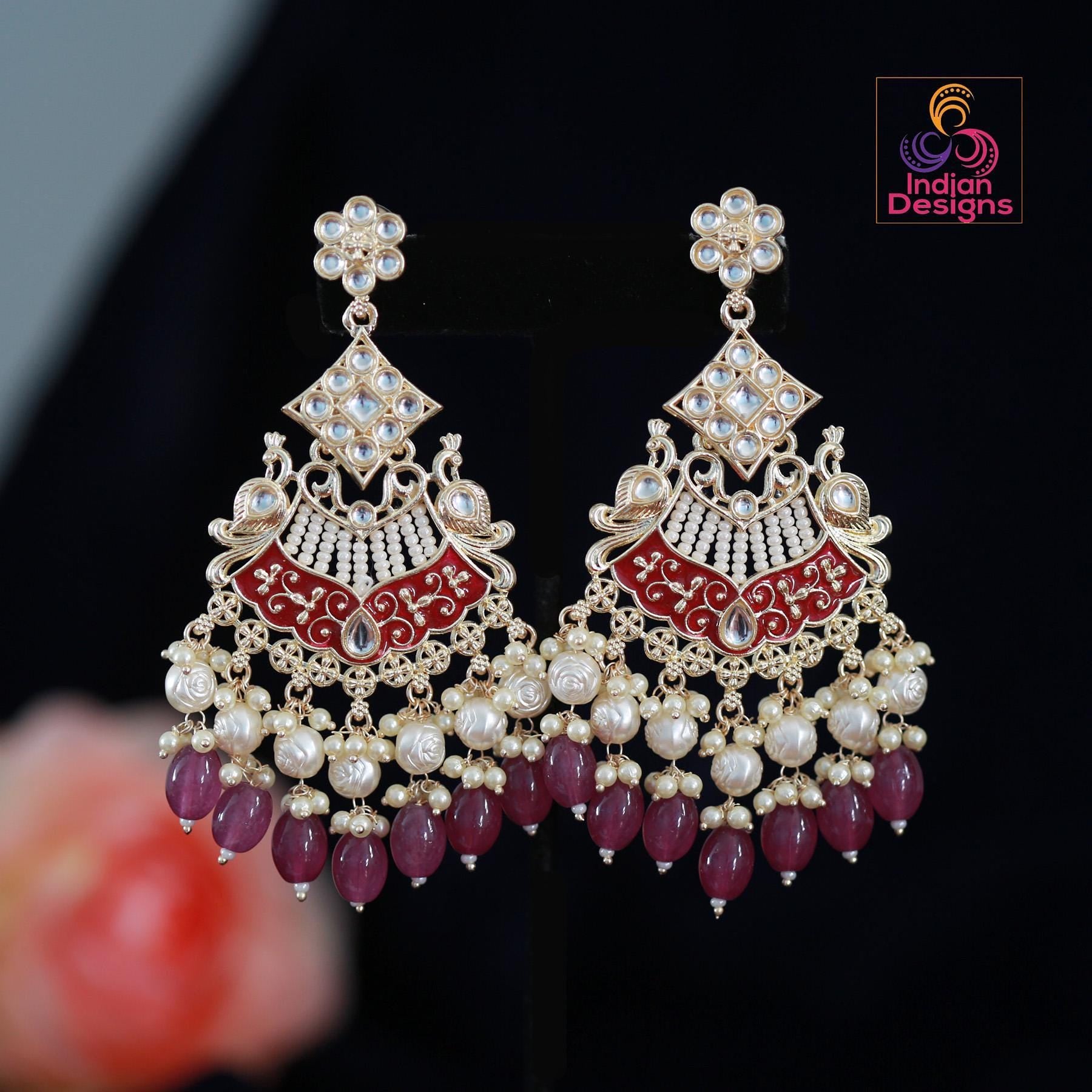 Green Meenakari Kundan Chandbali Earrings| Party Wear Long Earring| Bollywood Bridal Earrings| Indian Wedding Earrings| Pakistani Earrings