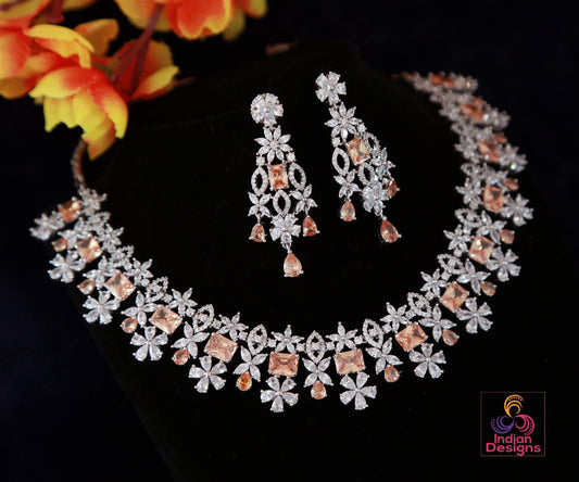 AD stone Topaz Necklace and Earring set | Topaz/Black CZ stone Choker set | Statement Jewelry|Indian Bollywood style Jewelry | Gift for her