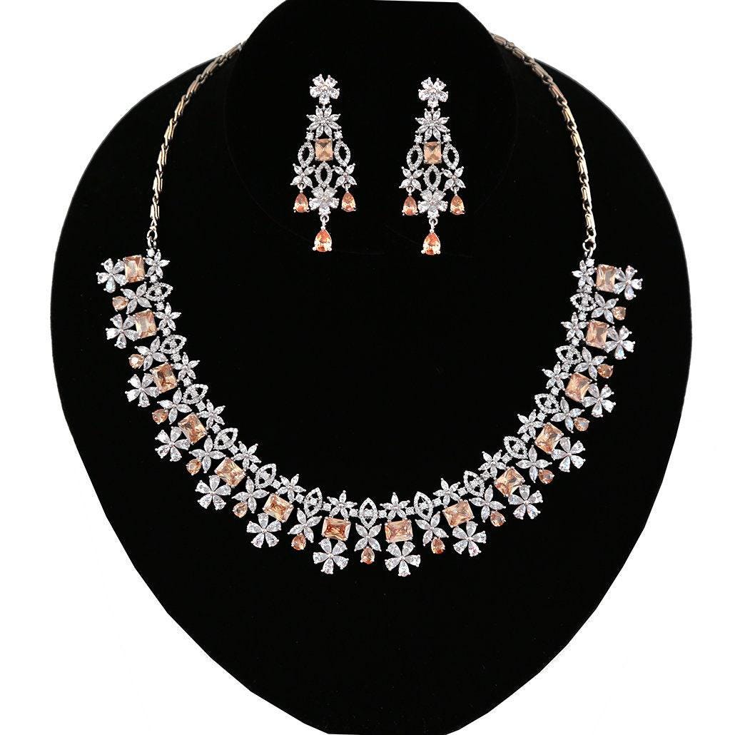 AD stone Topaz Necklace and Earring set | Topaz/Black CZ stone Choker set | Statement Jewelry|Indian Bollywood style Jewelry | Gift for her