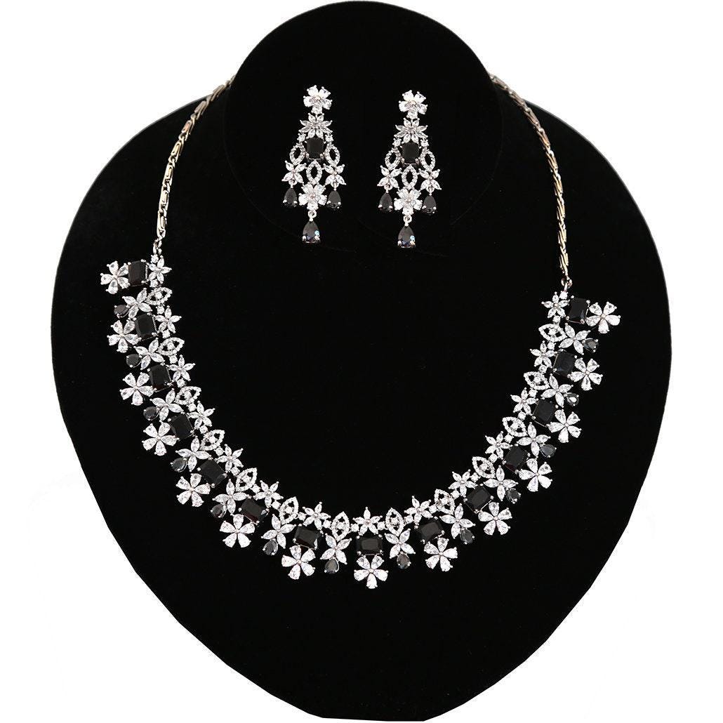 AD stone Topaz Necklace and Earring set | Topaz/Black CZ stone Choker set | Statement Jewelry|Indian Bollywood style Jewelry | Gift for her