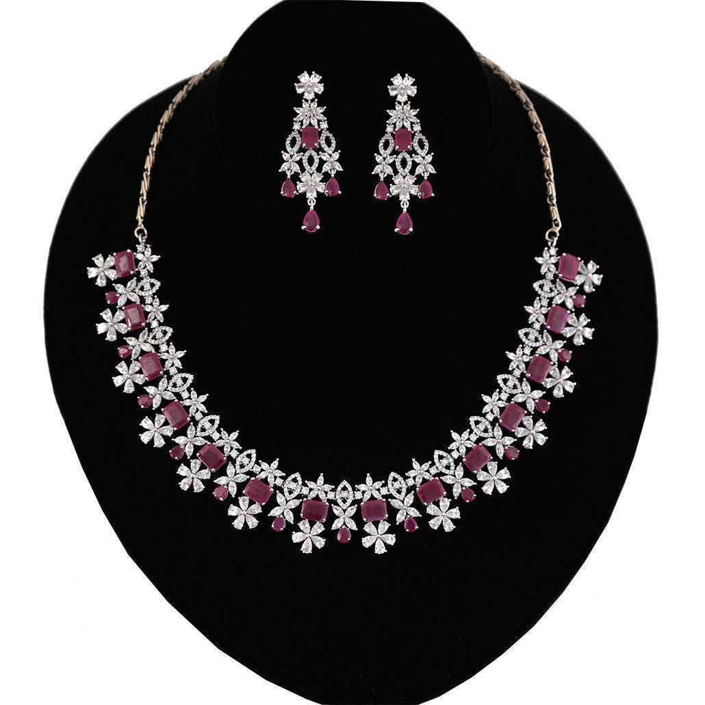 AD stone Topaz Necklace and Earring set | Topaz/Black CZ stone Choker set | Statement Jewelry|Indian Bollywood style Jewelry | Gift for her