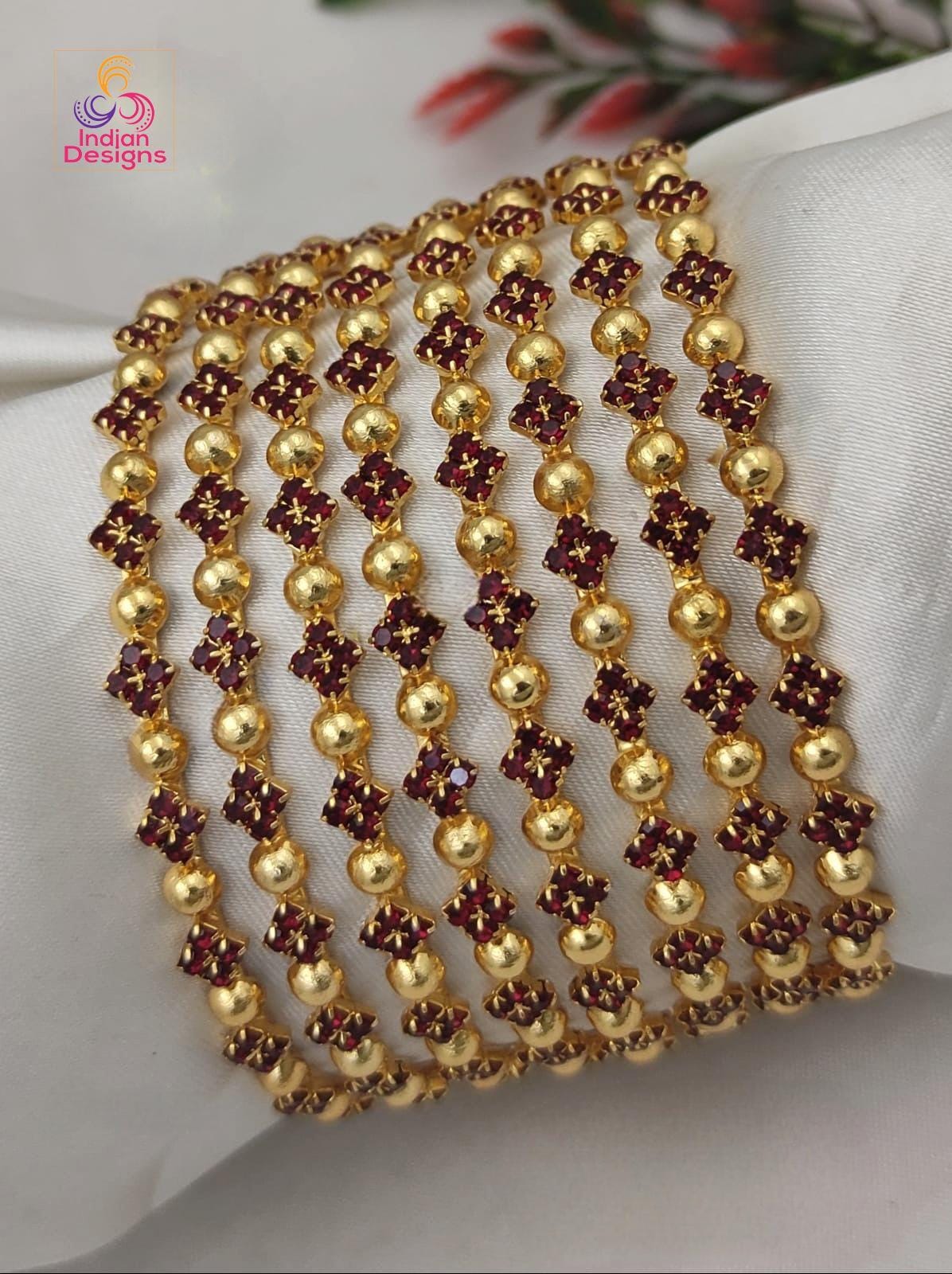 One gram gold maroon stone bangles set of 12| american diamond gold stone crystal wedding bangle set |bollywood style bangles| gift for her