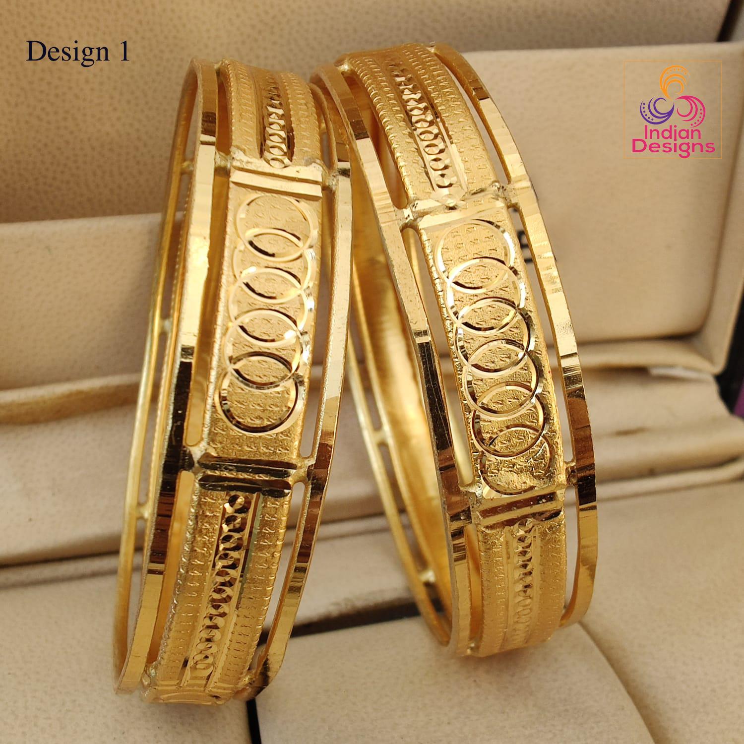 Gold tone indian bangles set 2 pc| party wear bangles| light weight modern gold bangle/bracelet set for| wedding bangles indian|gift for her