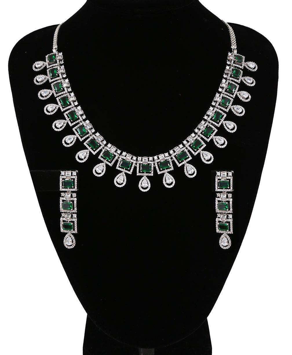 American Diamond CZ Silver tone Necklace Earrings Jewelry Set| Statement Choker Necklace| Elegant Wedding Necklace Earrings Set|Gift for her