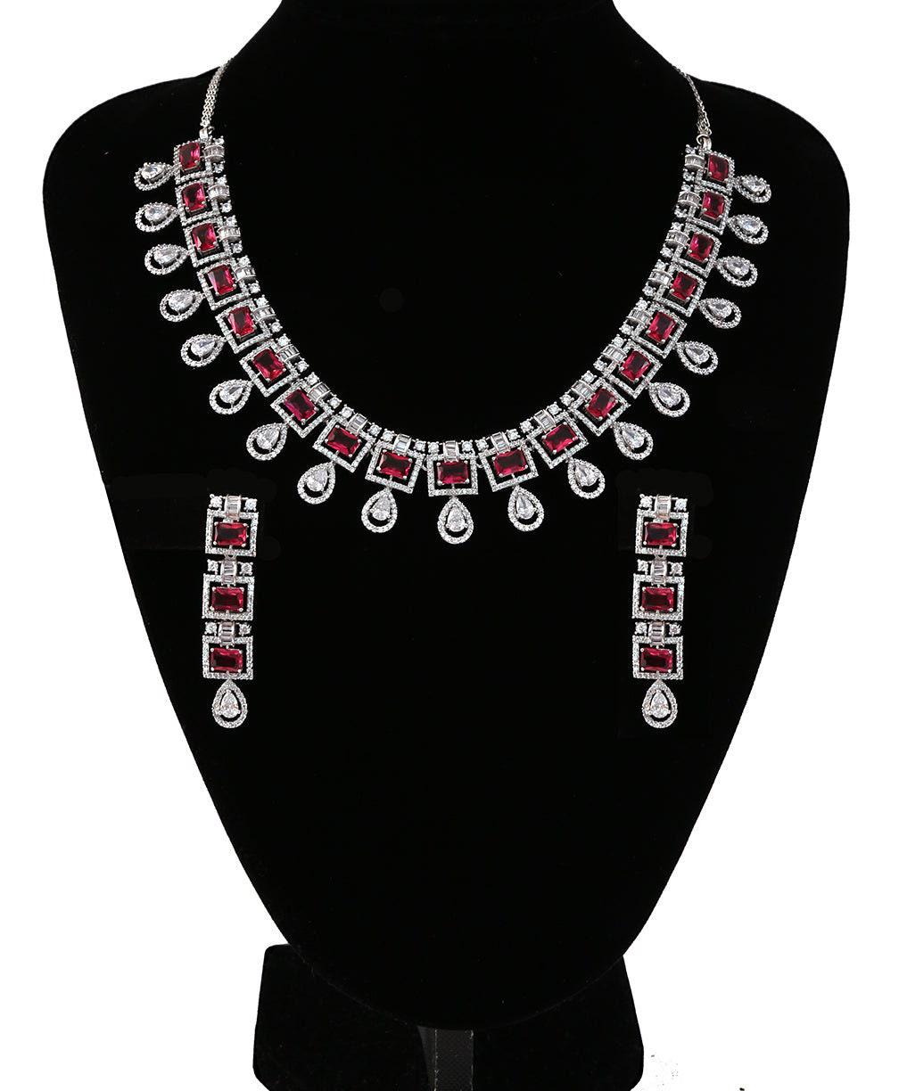 American Diamond CZ Silver tone Necklace Earrings Jewelry Set| Statement Choker Necklace| Elegant Wedding Necklace Earrings Set|Gift for her