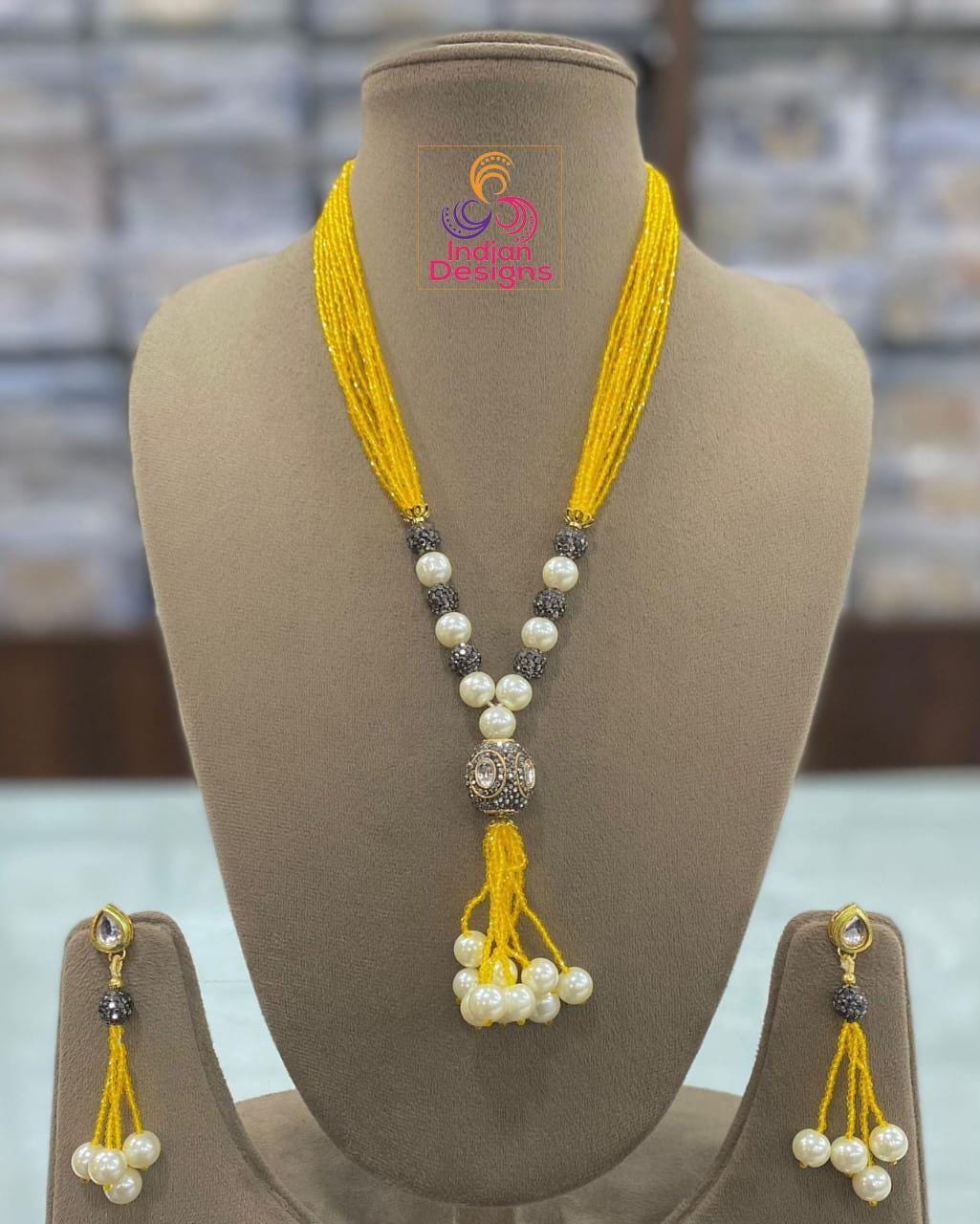 Beaded Pearl Necklace Set with Tassels| Elegant magenta and Green Bead Necklace with Pearl Drops| Traditional Indian Jewelry| Gift for her