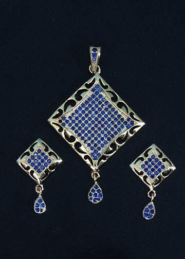 Gold plated pendant set with cz color stones in pink and blue -perfect for special occasions and gifts| minimalist pendant set| gift for her