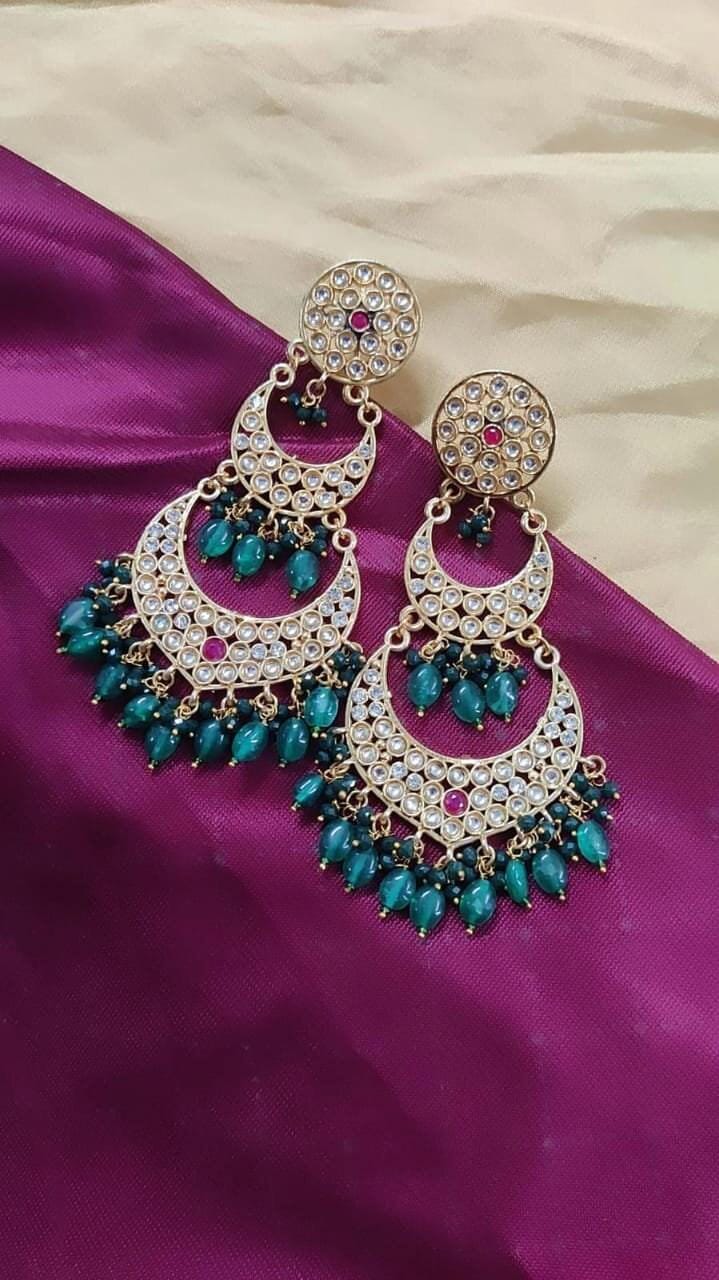 Bollywood Kundan chandelier Earrings | Indian Chandbali Earrings | Bridal Statement Earrings | Punjabi Pakistani Wedding Earrings