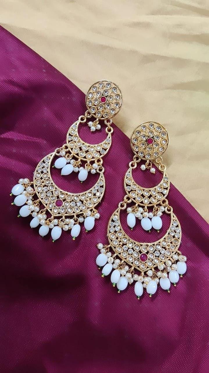 Bollywood Kundan chandelier Earrings | Indian Chandbali Earrings | Bridal Statement Earrings | Punjabi Pakistani Wedding Earrings
