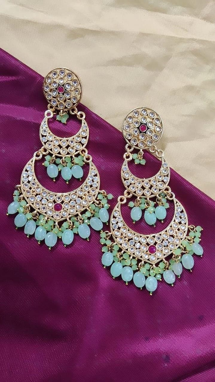 Bollywood Kundan chandelier Earrings | Indian Chandbali Earrings | Bridal Statement Earrings | Punjabi Pakistani Wedding Earrings