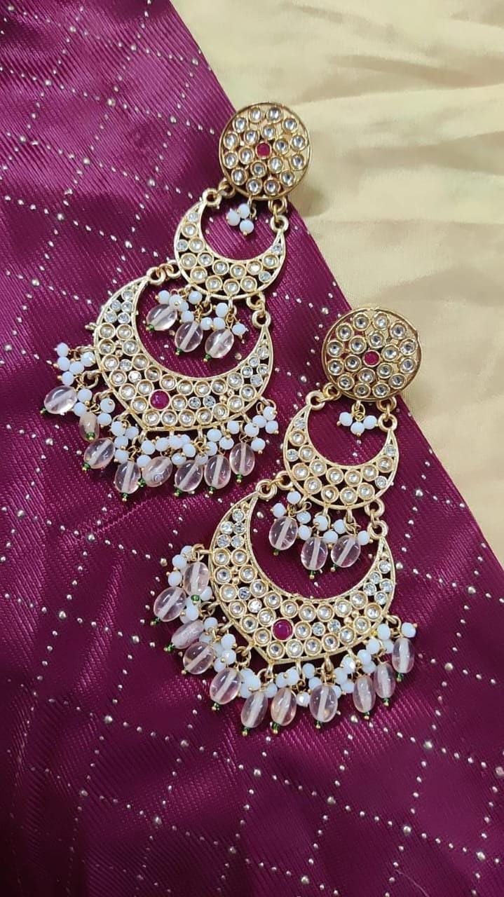 Bollywood Kundan chandelier Earrings | Indian Chandbali Earrings | Bridal Statement Earrings | Punjabi Pakistani Wedding Earrings