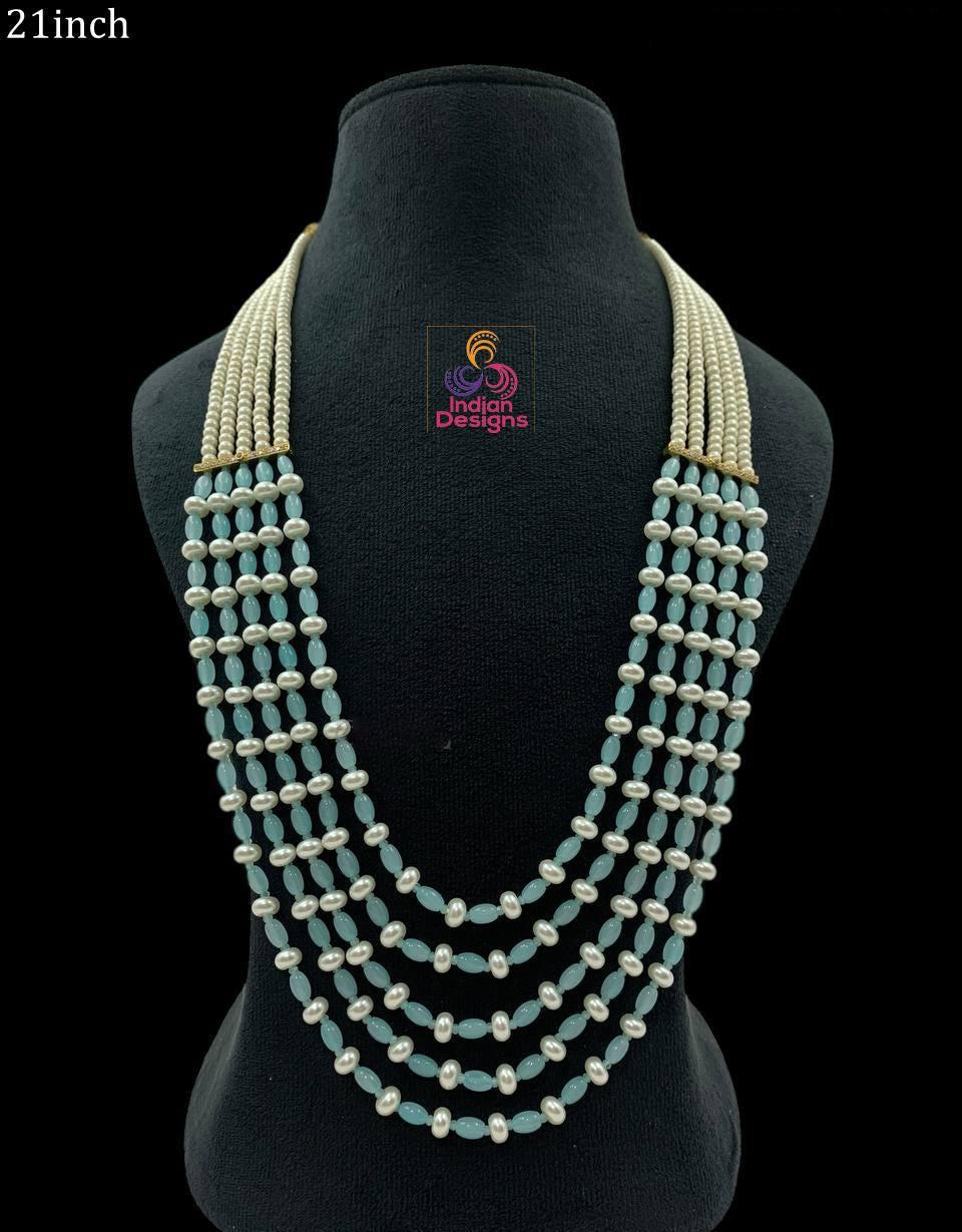 Multi-strand pearl & bead rani haar mala necklace| long indian wedding necklace| ruby/teal/amber/purple| gift for her