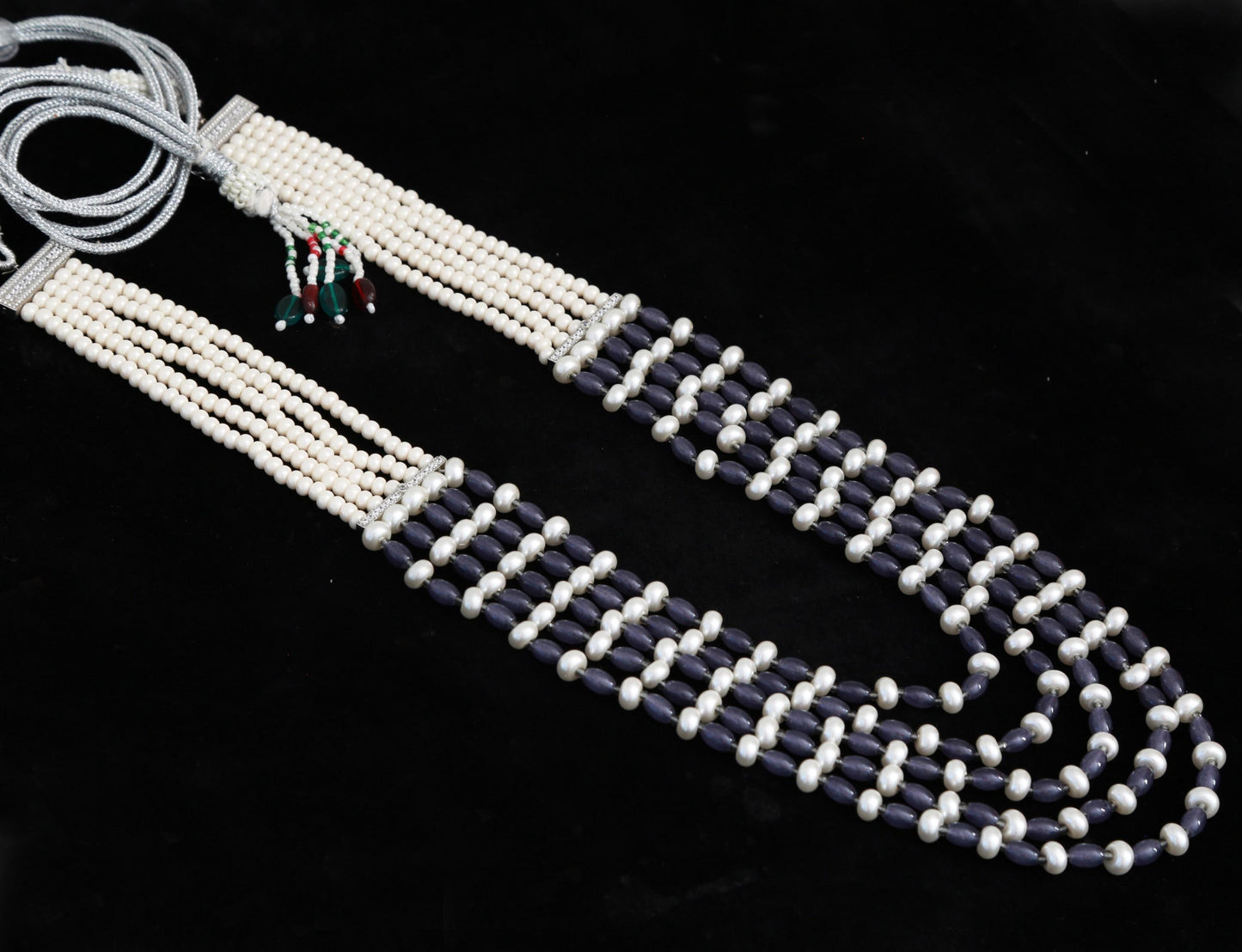 Multi-strand pearl & bead rani haar mala necklace| long indian wedding necklace| ruby/teal/amber/purple| gift for her