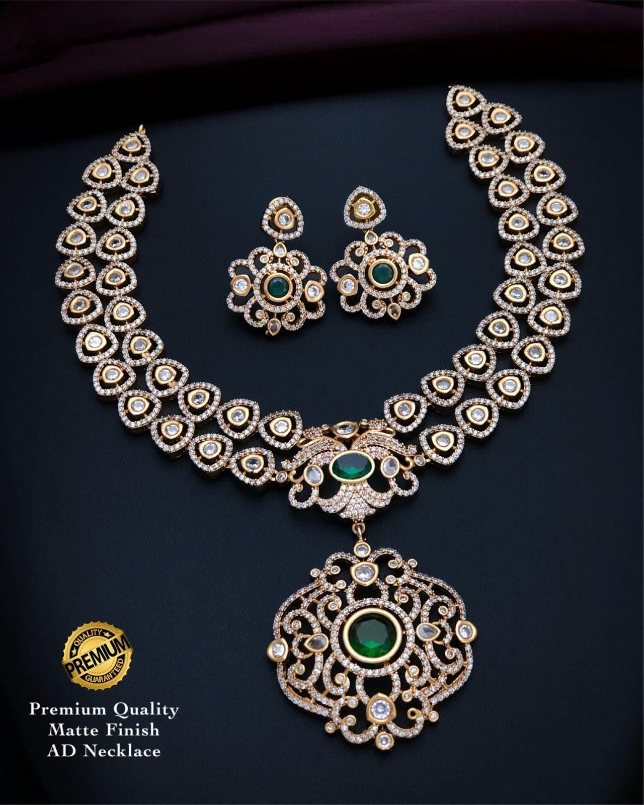 Victorian Style AD Kundan Choker Necklace with Designer Pendant| Gold Plated Antique Statement Necklace| American diamond wedding Jewelry