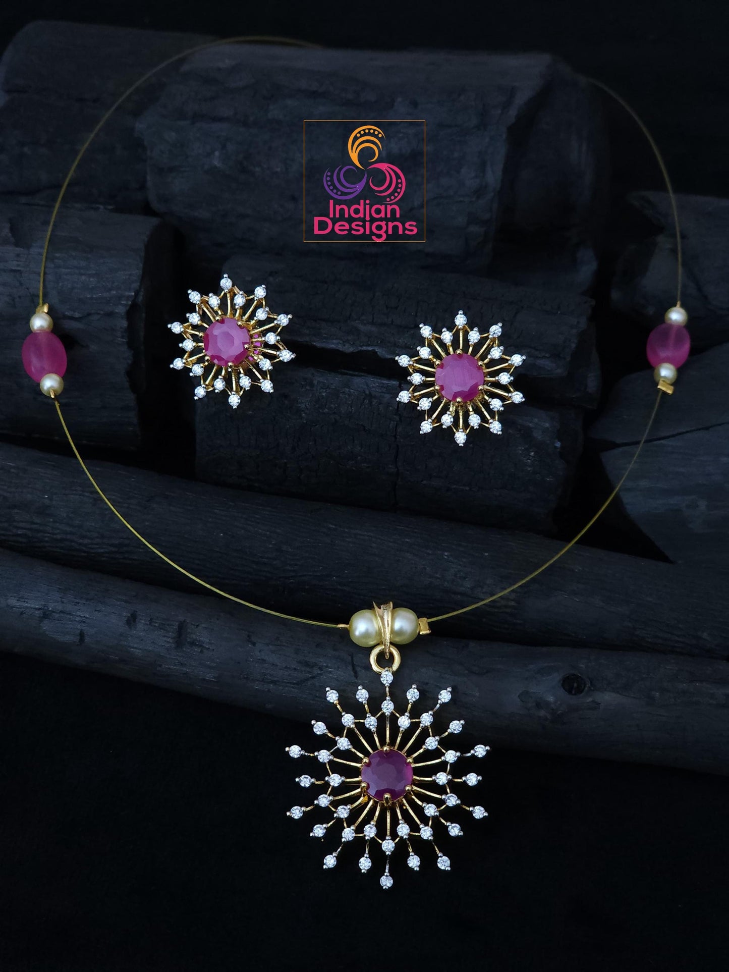 Delicate starburst cz necklace set| gold plated chain & pendant| ad stones invisible necklace| green, aqua, pink, ruby stones| gift for her