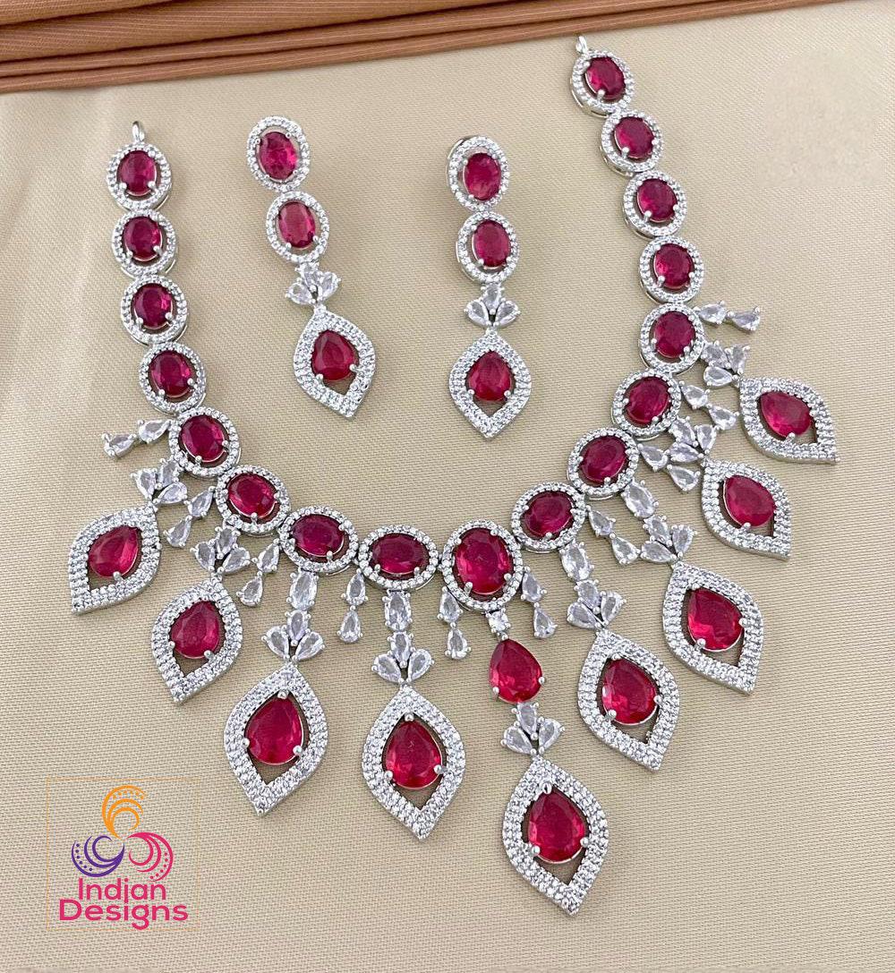 Mint Green Statement Necklace | American diamond necklace set rose gold | Cz ad Indian jewelry sets | Beautiful Pakistani Jewelry designs